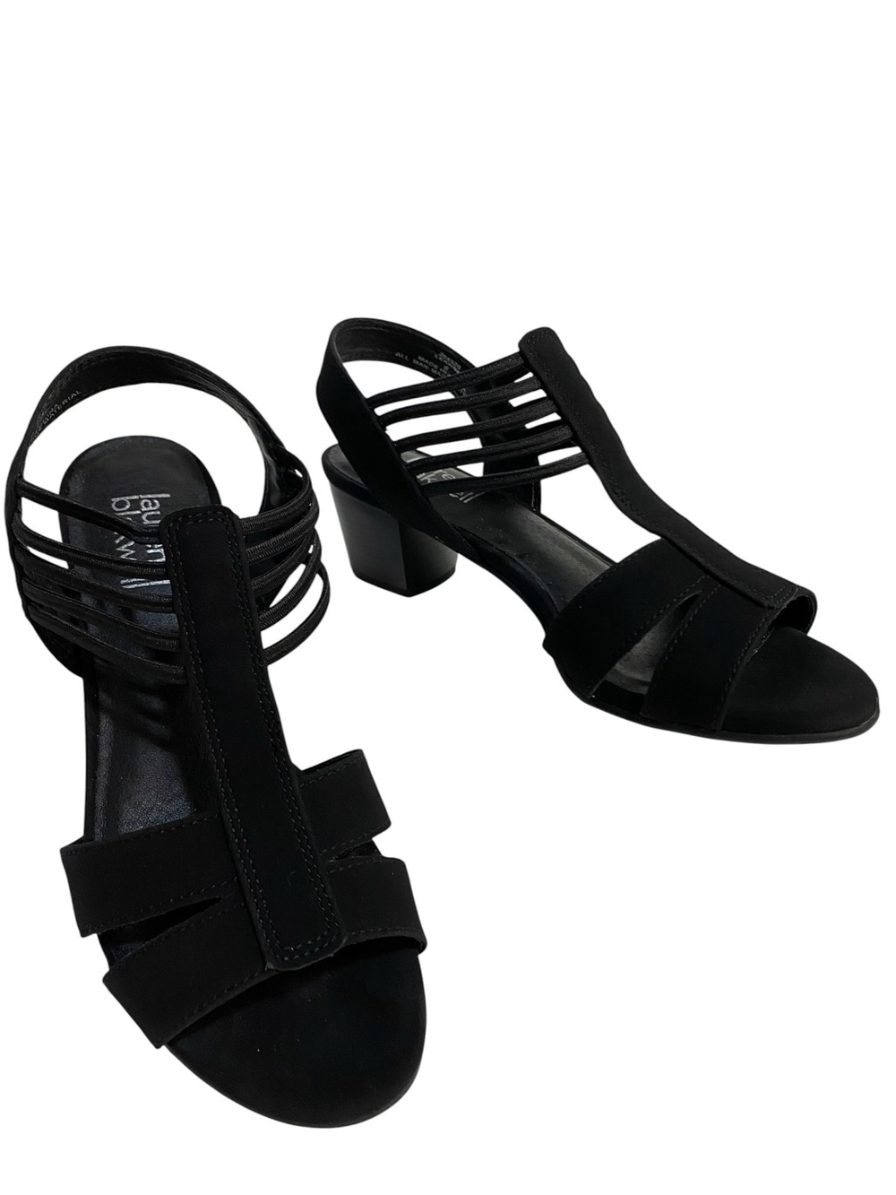 Lauren Blakwell Black Strappy Mid Block Heel Sandals NEW Size 6